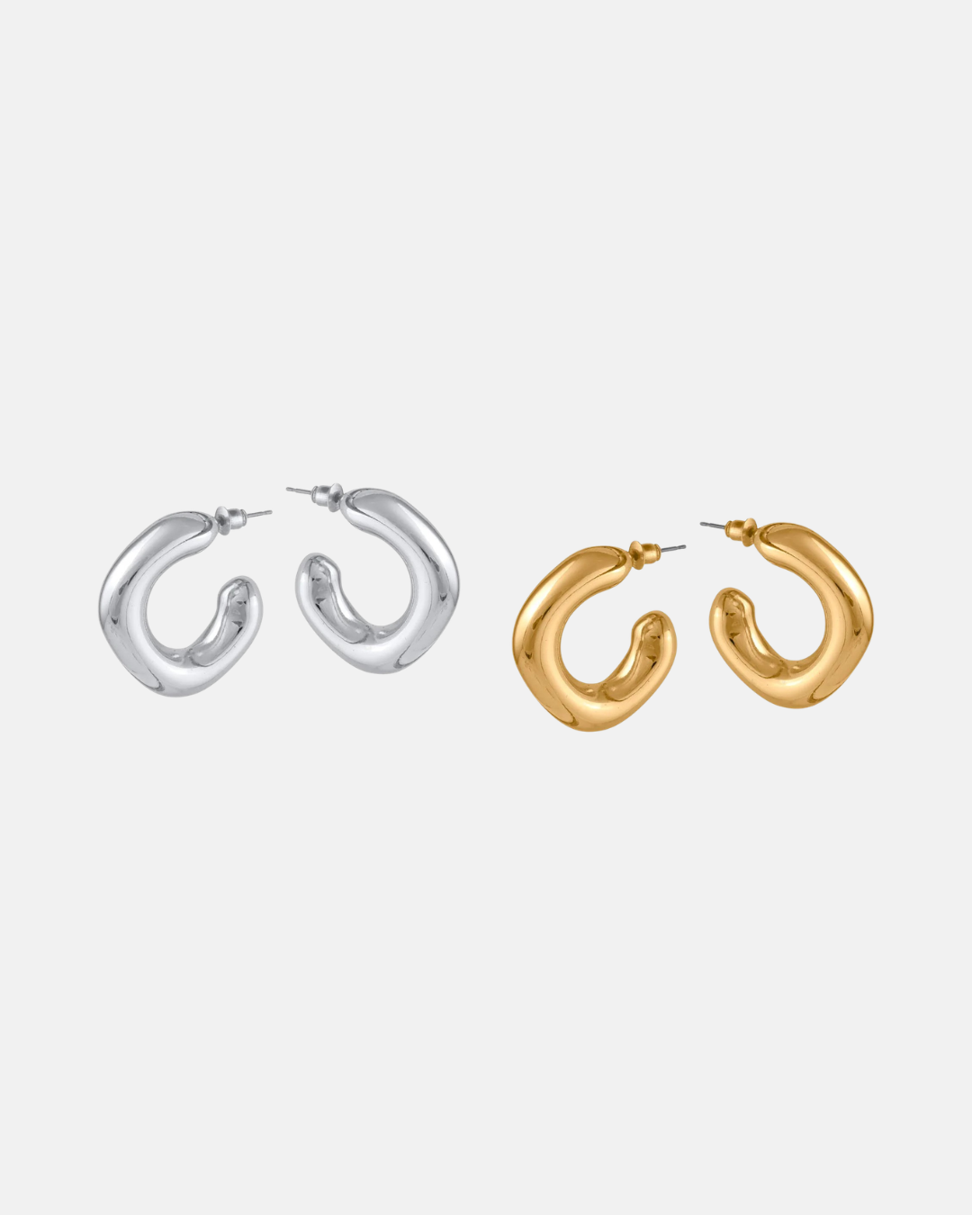 Big Metal London Athenais Organic Shape Hoop Earrings in Silver or Gold