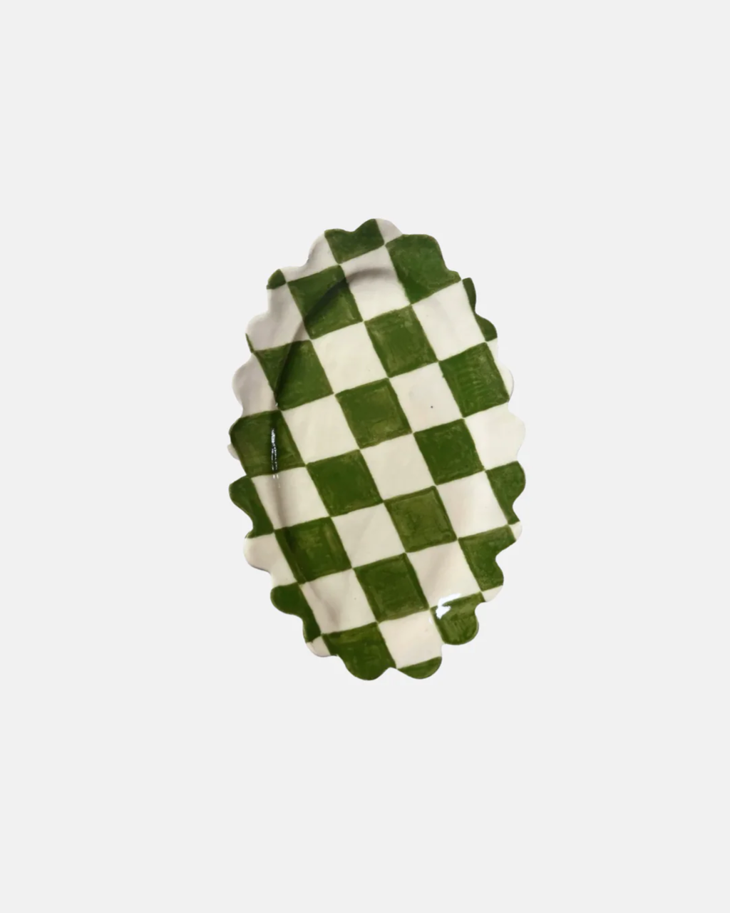 Poesy Ceramics Scallop Plate in Green Check or Cream