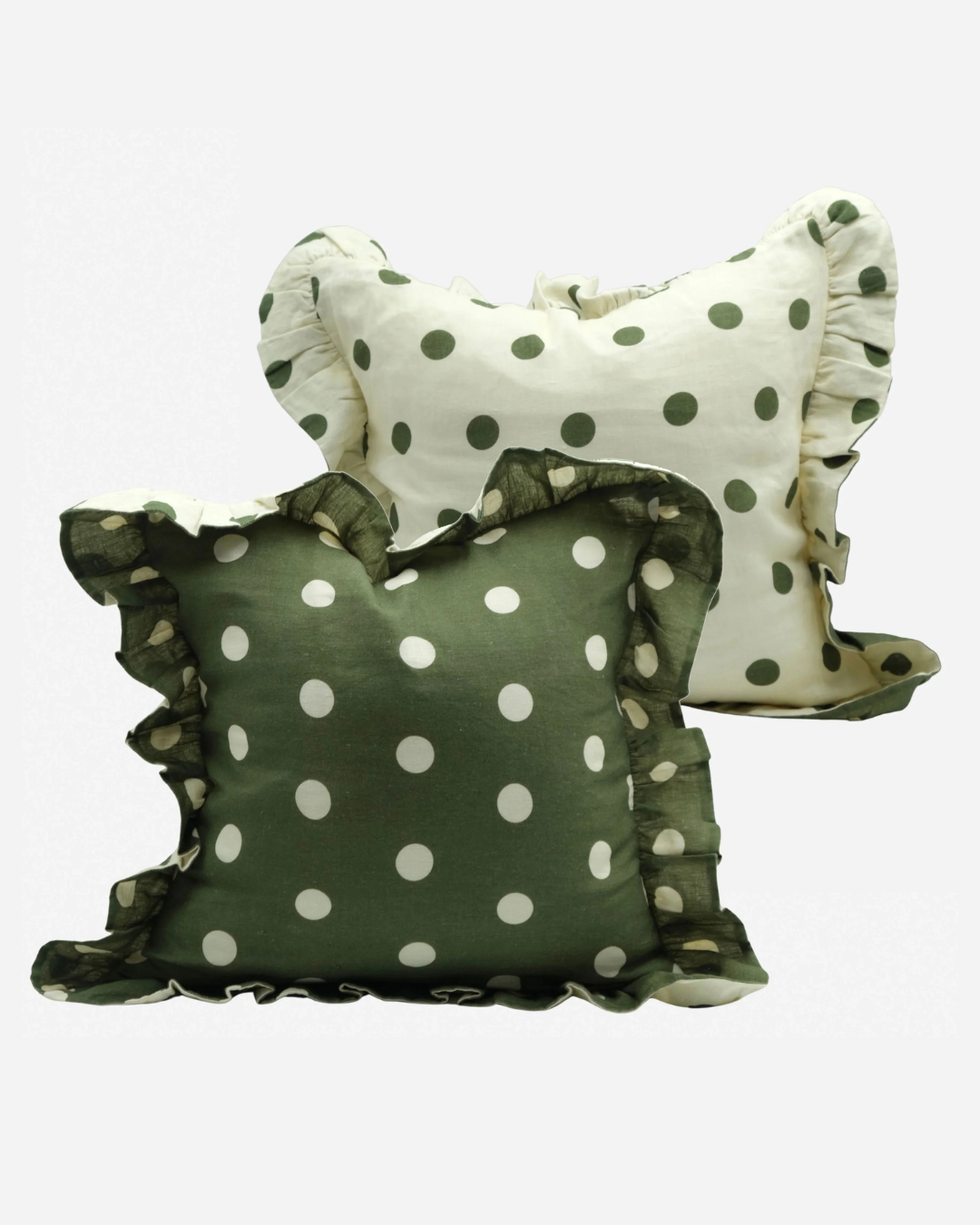 Amuse La Bouche Spotted Ruffle Cushion in Olive