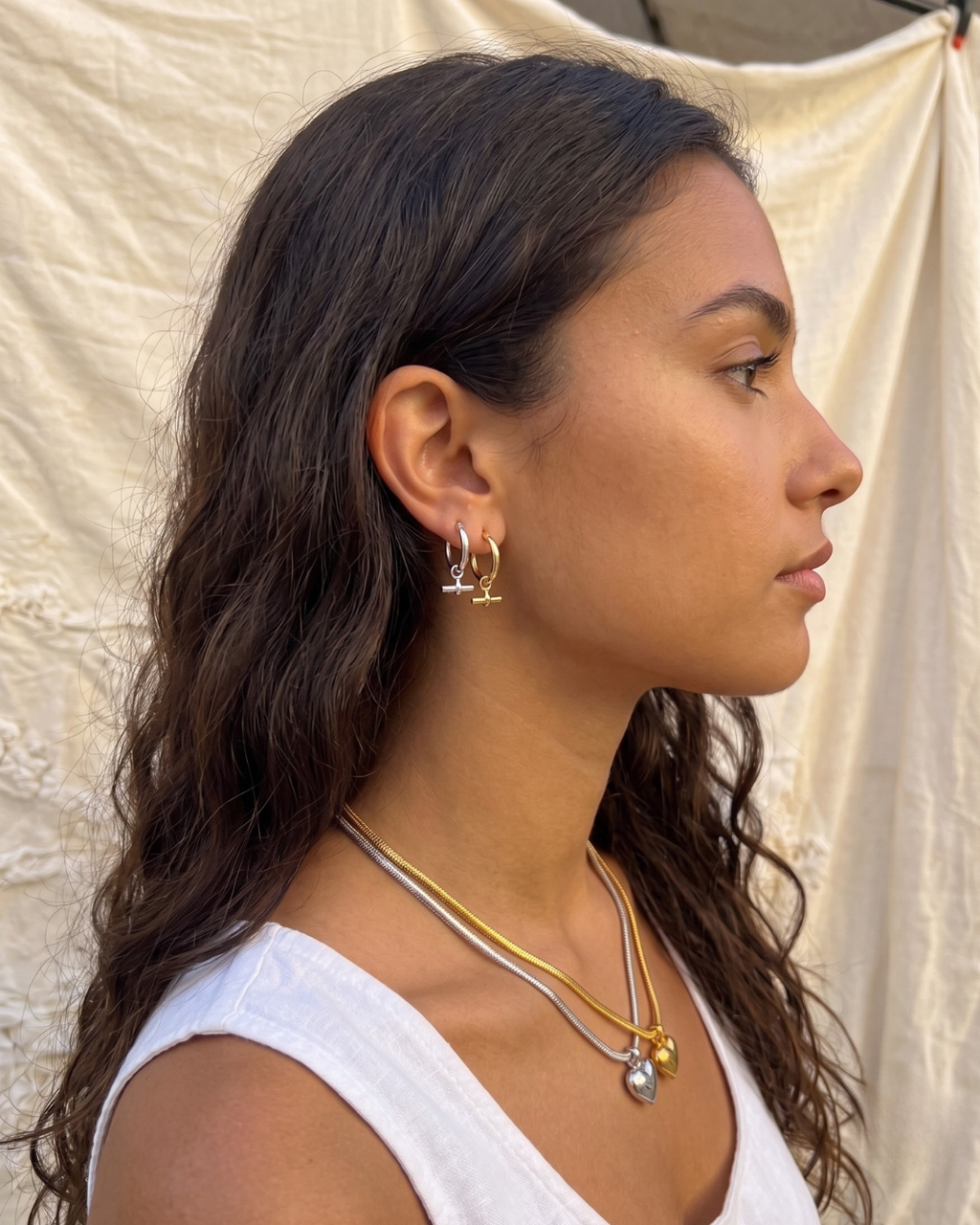 Big Metal London Octavia T-Bar Tiny Hoop Earrings in Silver or Gold Plated