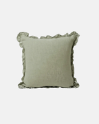 Ellenvale Hallie Ruffled Linen Cushion in Olive Green