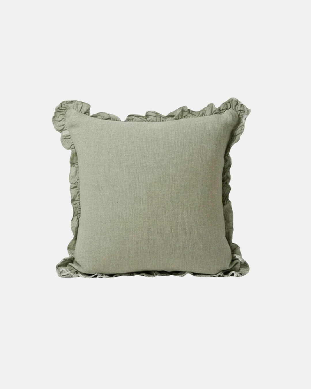 Ellenvale Hallie Ruffled Linen Cushion in Olive Green