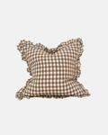 Ellenvale Ruffled Edged Linen Cushion in Brown Gingham