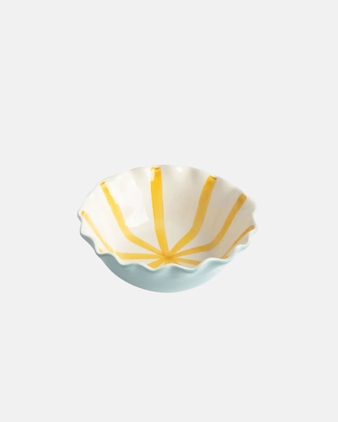 Caroline Gardner Striped Frilly Bowl in Mustard and Egg Shell Blue