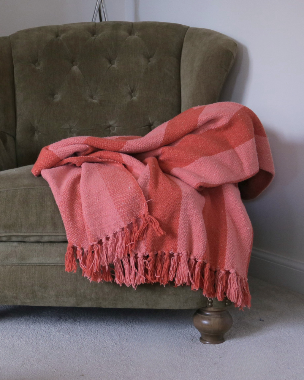 Bloomingville Frello Striped Recycled Cotton Throw Blanket in Pink and Red