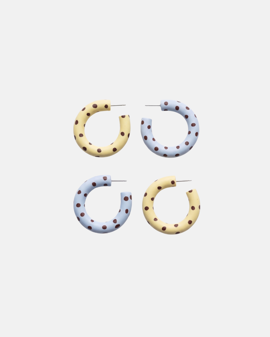 Kalei Polymer Clay Circle Earrings in Butter Yellow or Pale Blue Polkadot