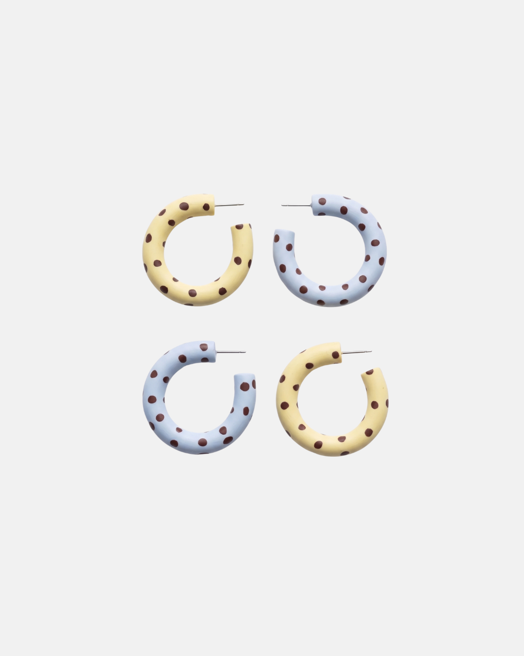 Kalei Polymer Clay Circle Earrings in Butter Yellow or Pale Blue Polkadot