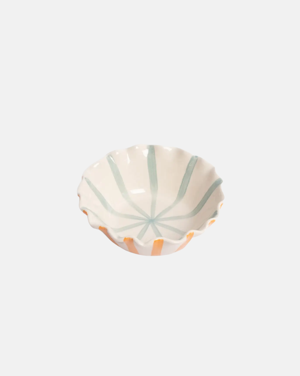 Caroline Gardner Striped Frilly Ceramic Bowl in Orange and Blue