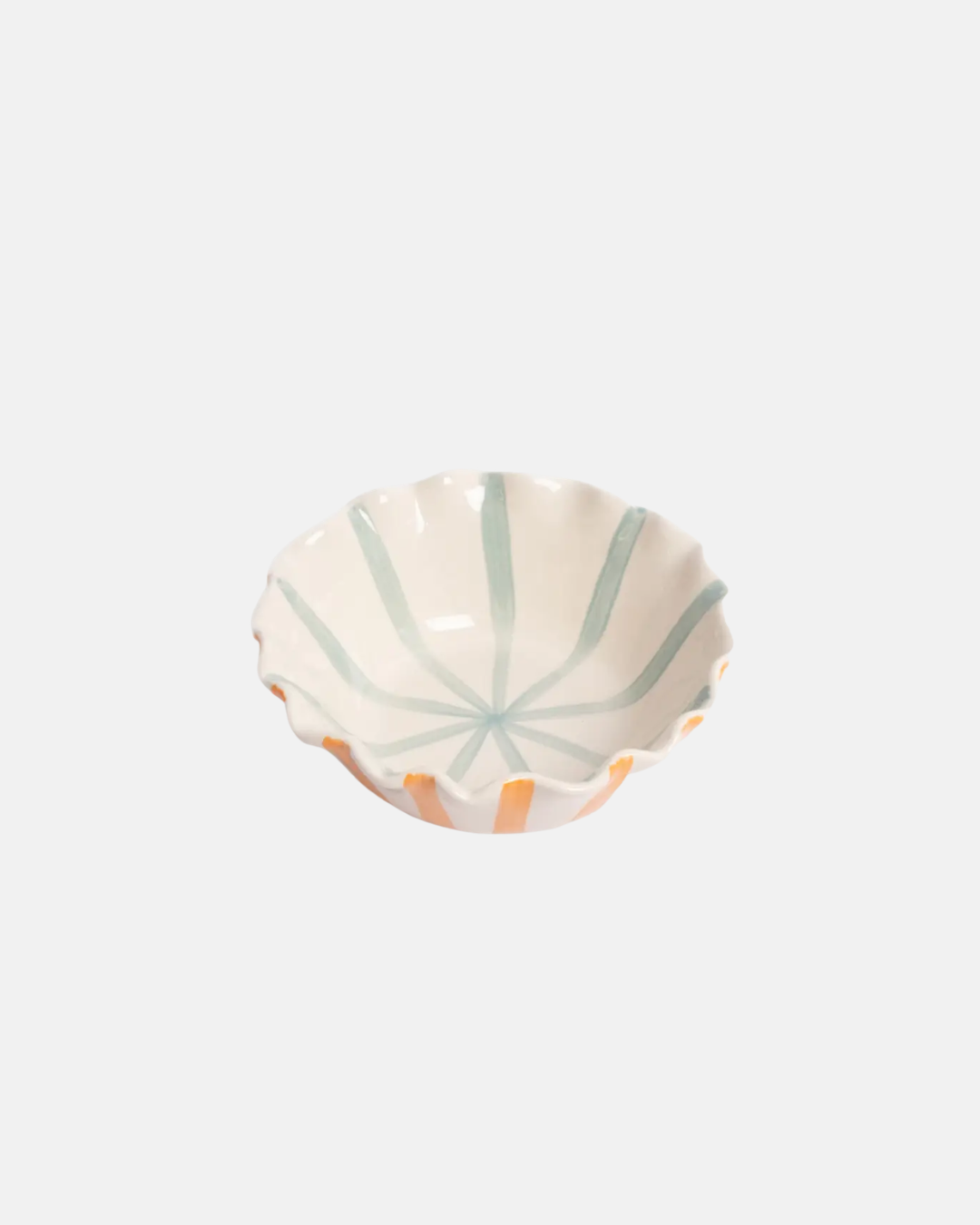 Caroline Gardner Striped Frilly Ceramic Bowl in Orange and Blue