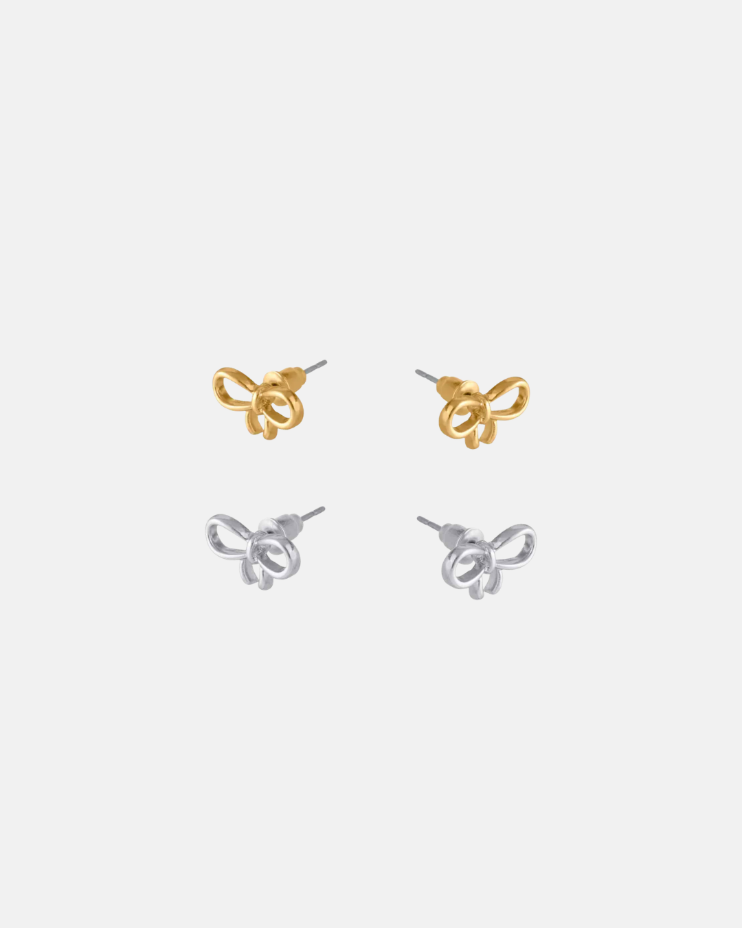 Big Metal London Santorini Bow Stud Earrings in Silver or Gold Plated