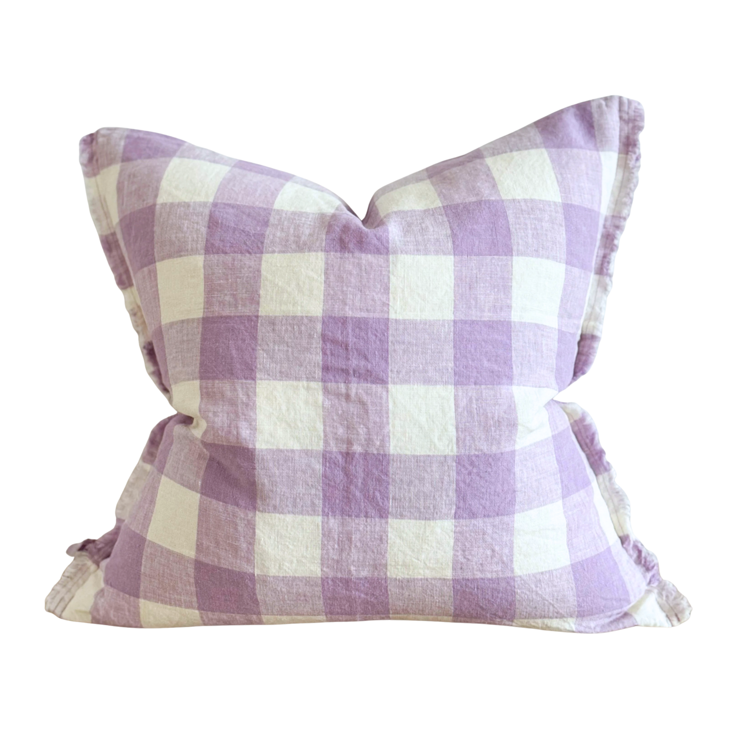 Ellenvale Esmee Fringed Linen Cushion in Lilac Check