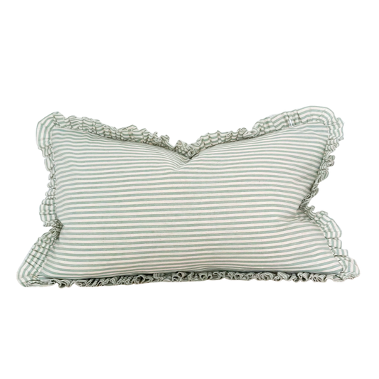 Ellenvale Darcy Ruffle Cotton Cushion Sage Green Stripe