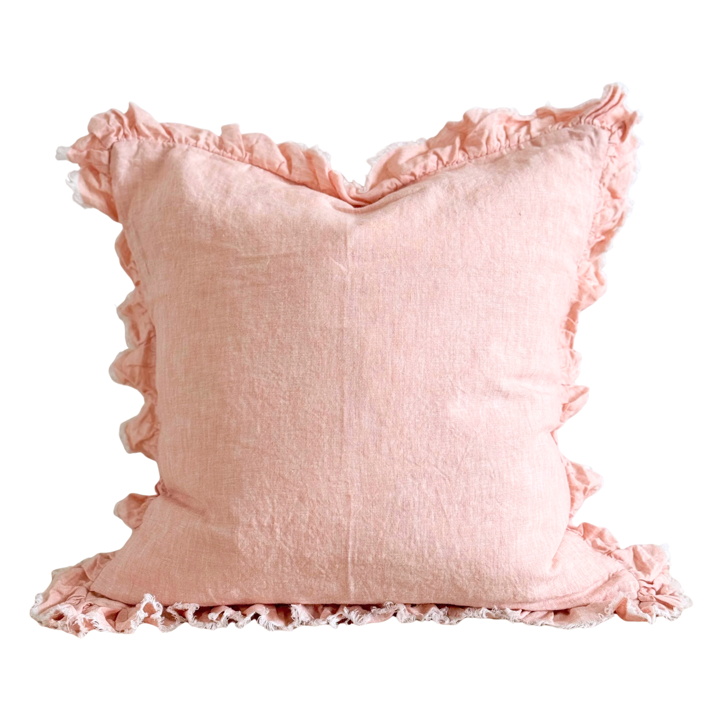 Ellenvale Ruffled Edge Linen Cushion in Washed Pink