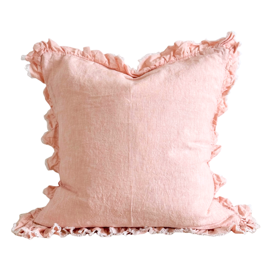 Ellenvale Ruffled Edge Linen Cushion in Washed Pink