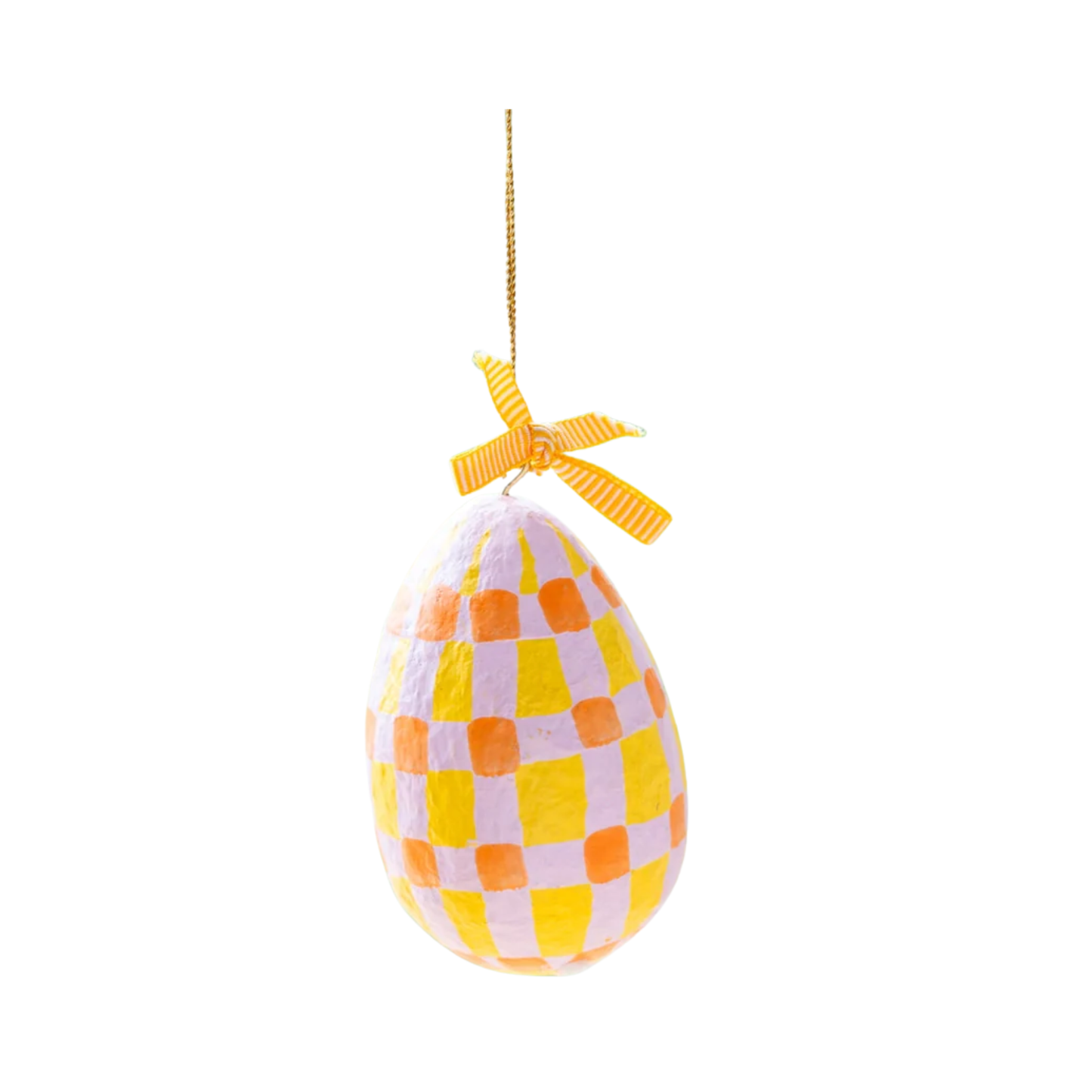 Talking Tables Easter Recycled Cotton Hanging Eggs in Orange and Yellow Checkerboard