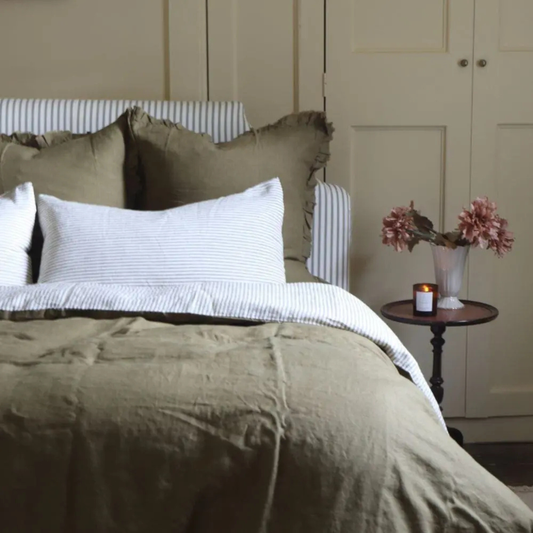 Ellenvale Hallie Ruffled Linen Cushion in Olive Green