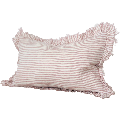 Ellenvale Hallie Ruffled Linen Cushion Pink Stripe