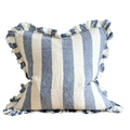 Ellenvale Hallie Ruffled Edged Linen Cushion in Blue Wide Stripe