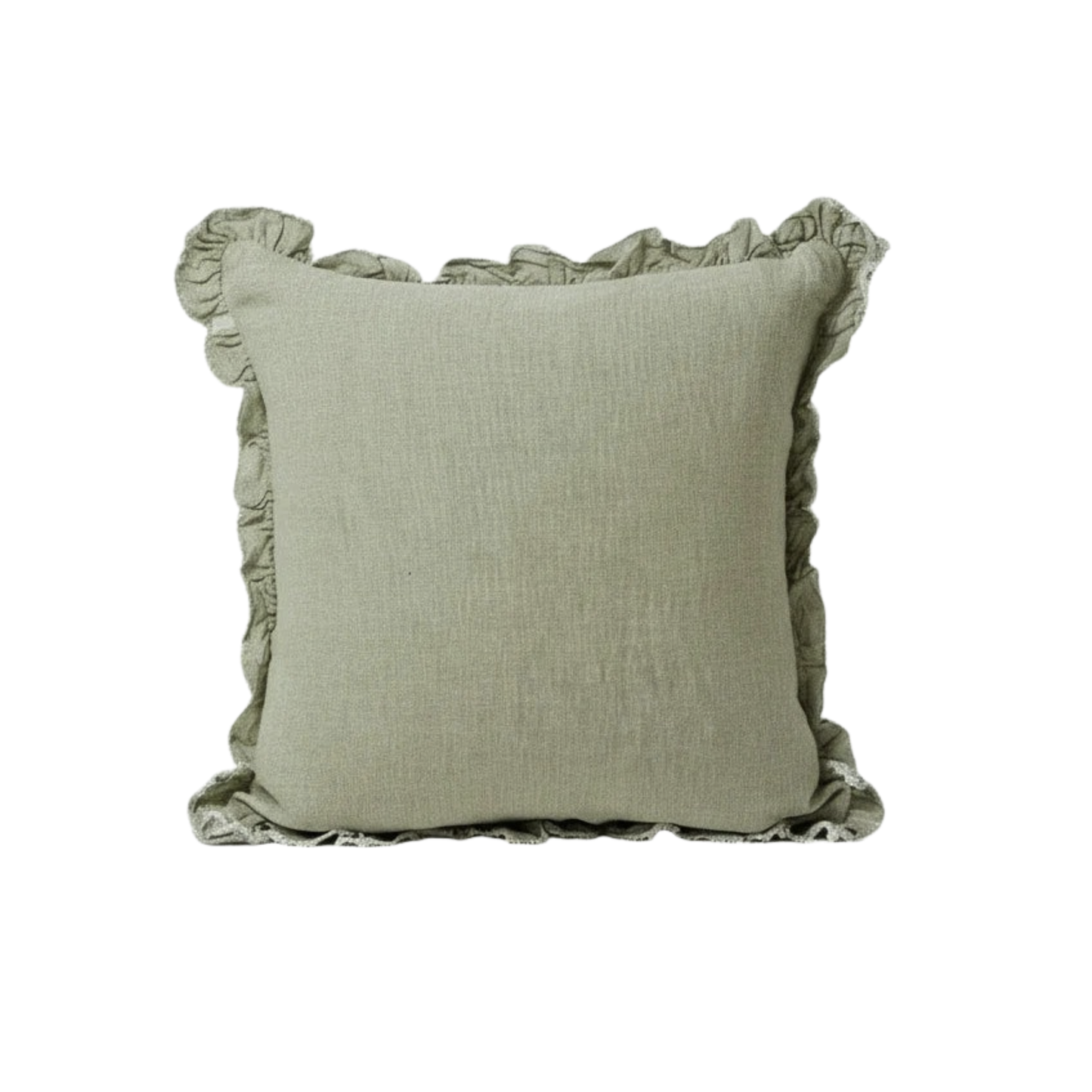 Ellenvale Hallie Ruffled Linen Cushion in Olive Green