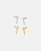 Big Metal London Celine Bow Dangle Stud Earrings in Silver or Gold Plated