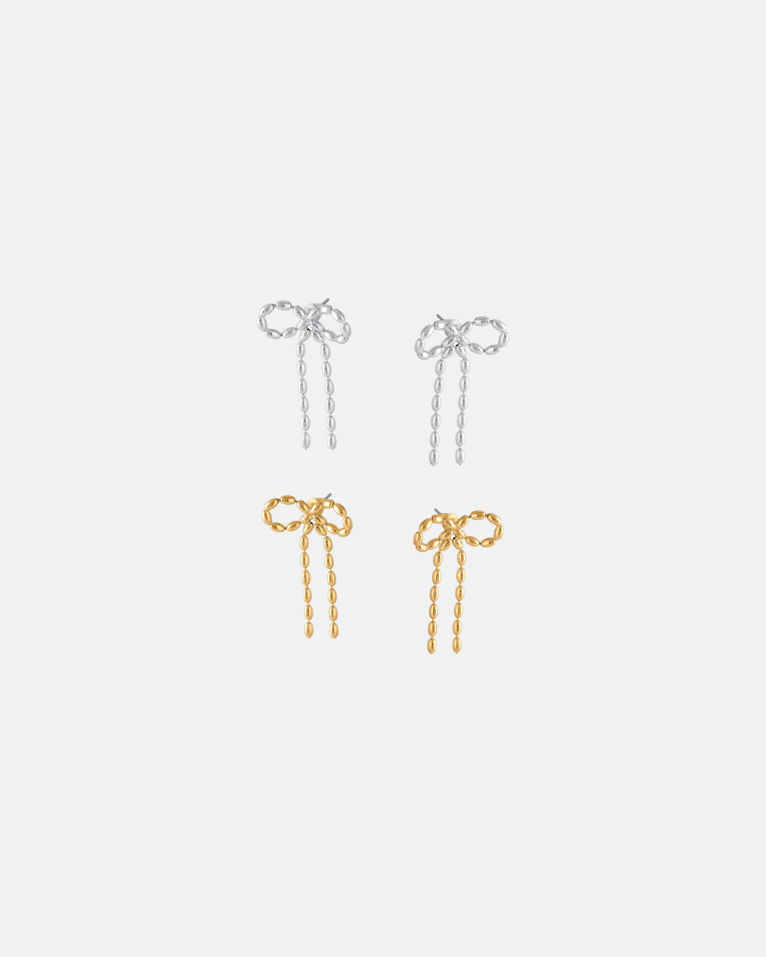 Big Metal London Celine Bow Dangle Stud Earrings in Silver or Gold Plated