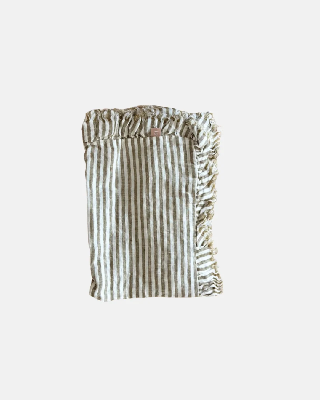 Ellenvale 100% Linen Ruffle Table Runner in Olive Stripe
