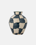 Bloomingville Hand Painted Check Vase in Turquoise
