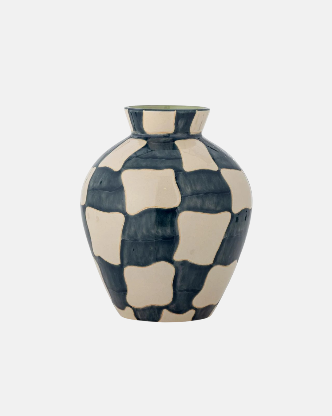 Bloomingville Hand Painted Check Vase in Turquoise