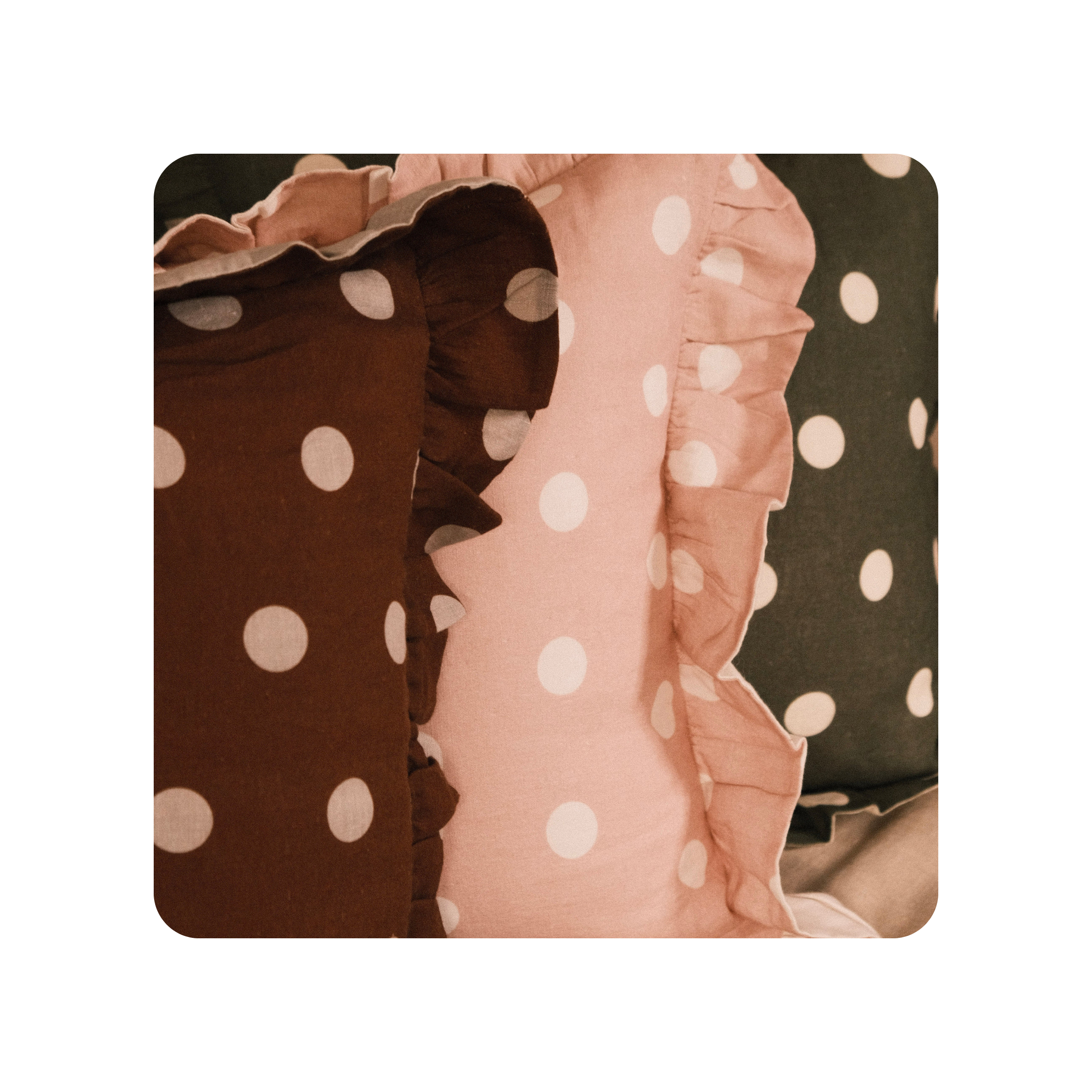 Amuse La Bouche Spotted Ruffle Cushion in Olive
