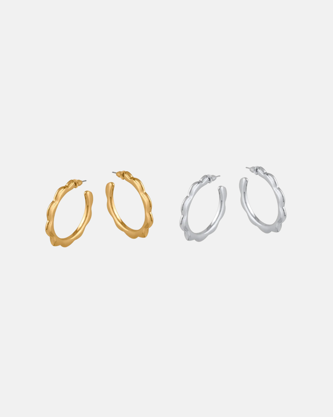 Big Metal London Camille Squiggle Large Hoops in Silver or Gold Plated