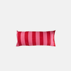 Rectangular pillow with red and pink vertical stripes on a white background
