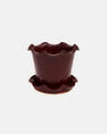 Jess Ellis Ceramic Frilly Plant Pot & Saucer in Cherry Red