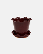 Jess Ellis Ceramic Frilly Plant Pot & Saucer in Cherry Red
