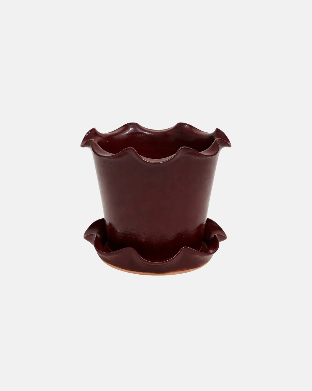 Jess Ellis Ceramic Frilly Plant Pot & Saucer in Cherry Red