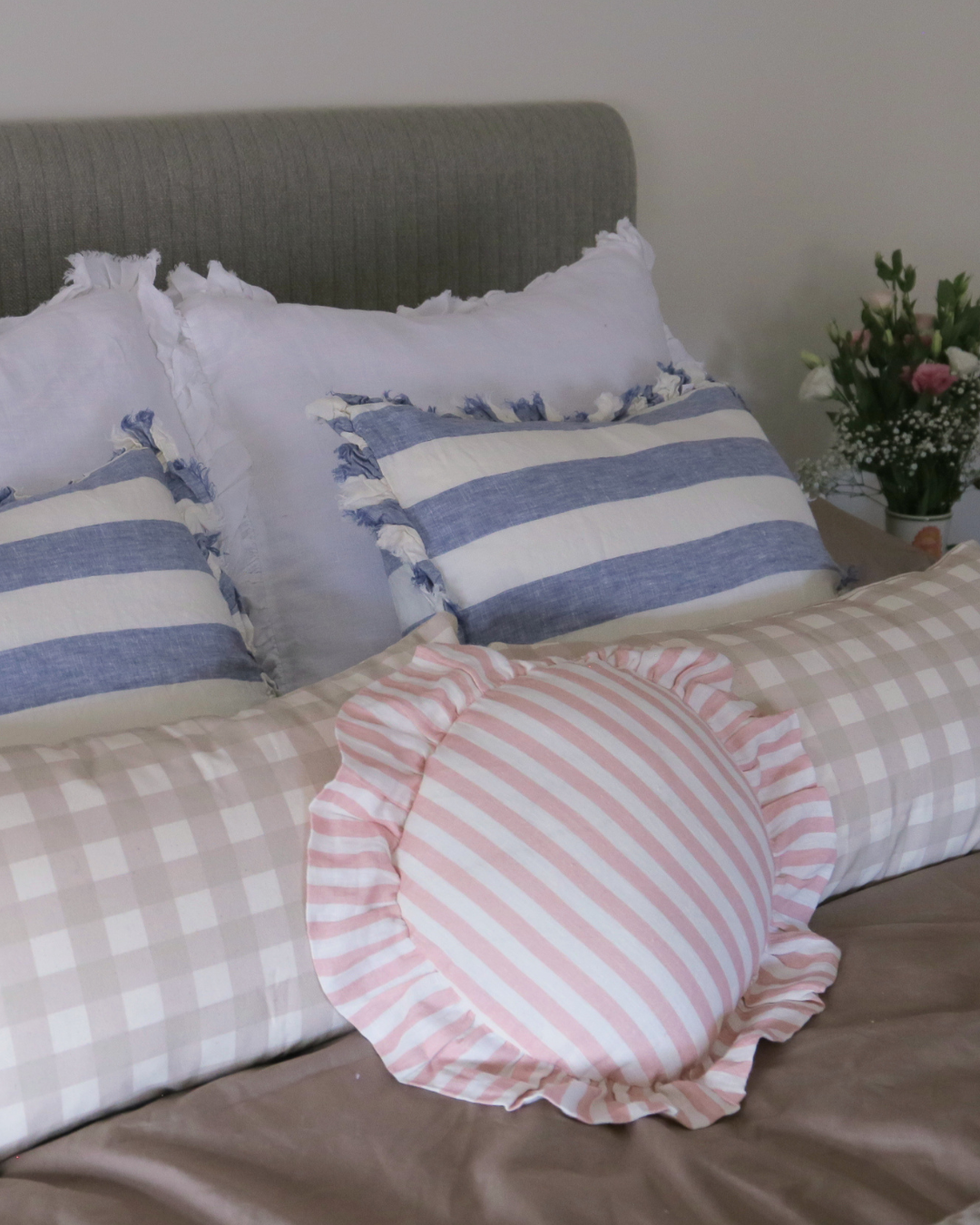 Amuse La Bouche Round Cushion in Blush Candy Stripe