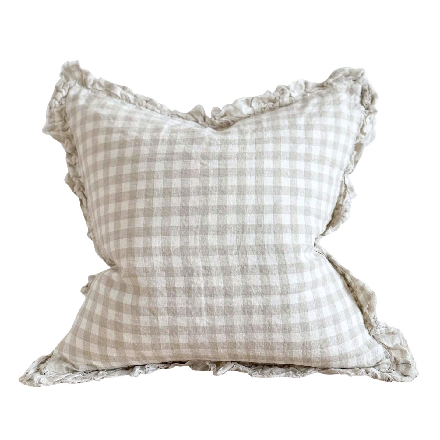 Ellenvale Ruffled Edged Linen Cushion Cover in Natural Gingham