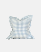 Ellenvale Ruffled Linen Cushion in Blue Gingham