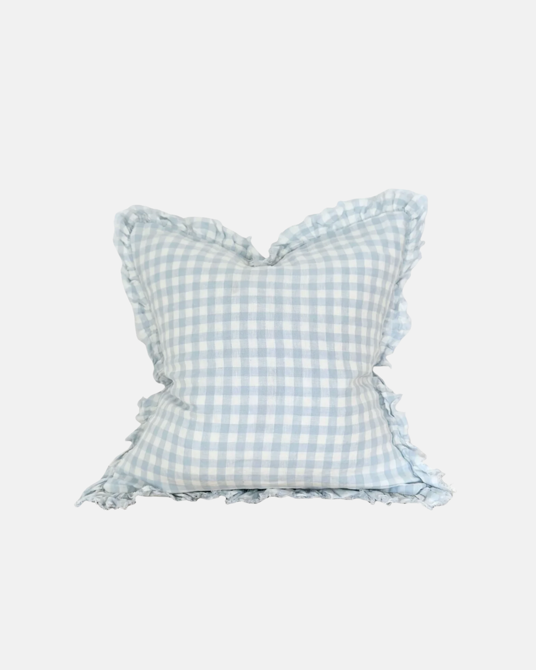 Ellenvale Ruffled Linen Cushion in Blue Gingham