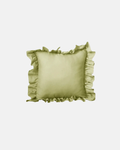 LIAN Stone-Washed Linen Ruffle Cushion in Sage Green