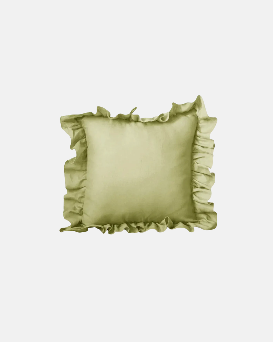 LIAN Stone-Washed Linen Ruffle Cushion in Sage Green