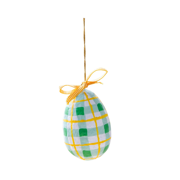 Talking Tables Easter Recycled Cotton Hanging Eggs in Green and Yellow Check