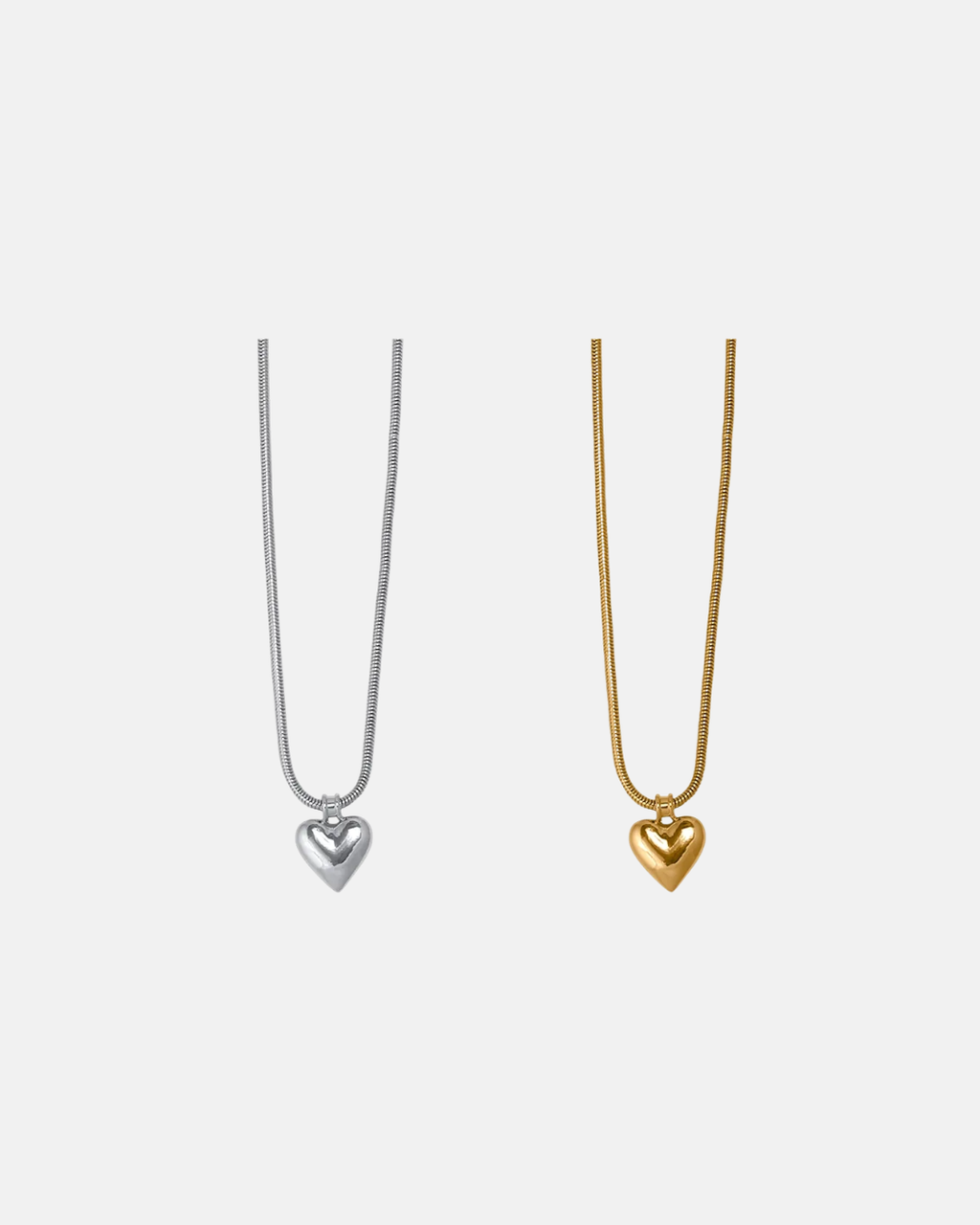 Big Metal London Atalanta Puff Heart Necklace in Silver or Gold Plated