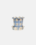 Jess Ellis Ceramic Frilly Plant Pot & Saucer in Blue Check