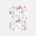 Pattern of food and drink icons with 'Girl Dinner' text on a white background