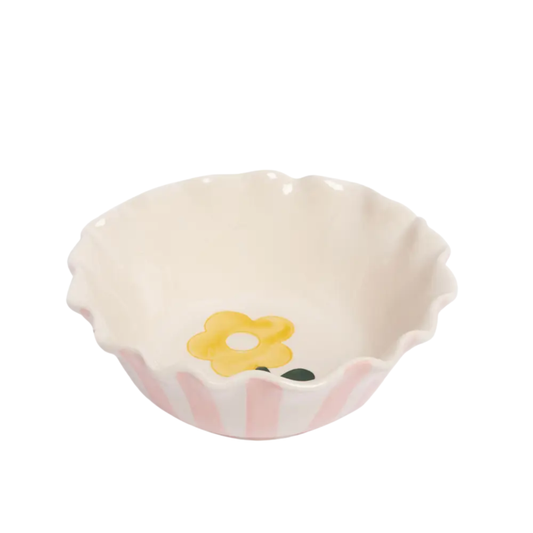 Caroline Gardener Striped Frilly Bowl in Pink Flower