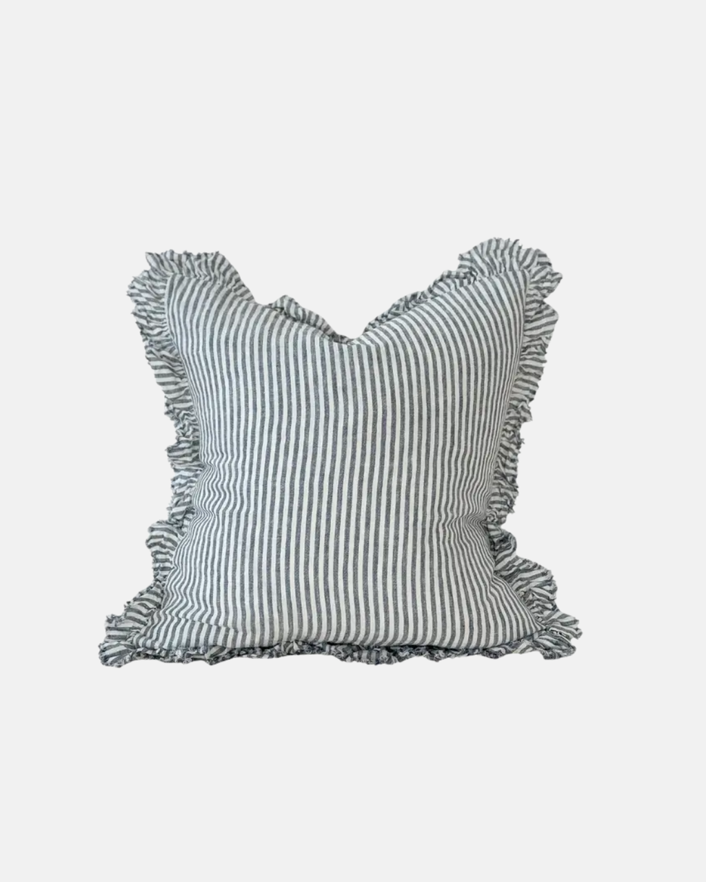 Ellenvale Ruffled Edge Hallie Ruffled Linen Cushion Navy Stripe 45 x 45cm