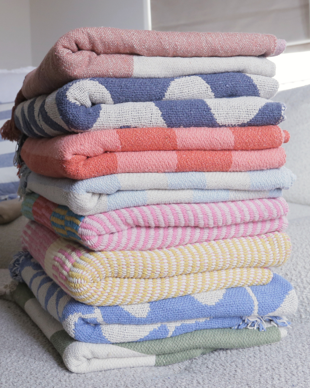 Bloomingville Frello Striped Recycled Cotton Throw Blanket in Pink and Red
