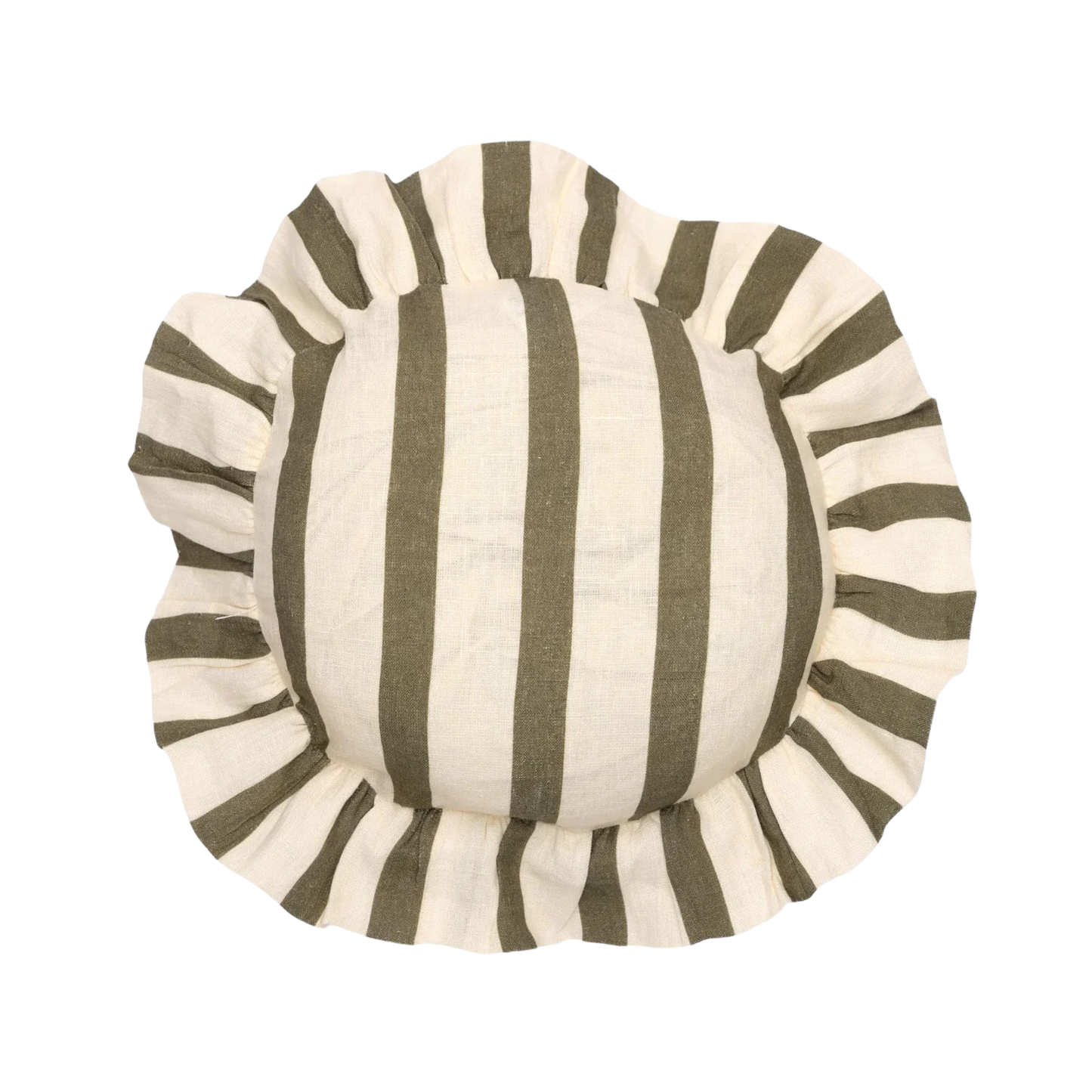 Amuse La Bouche Olive & Ivory Thin Stripe Round Cushion
