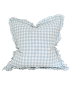 Ellenvale Ruffled Linen Cushion in Blue Gingham