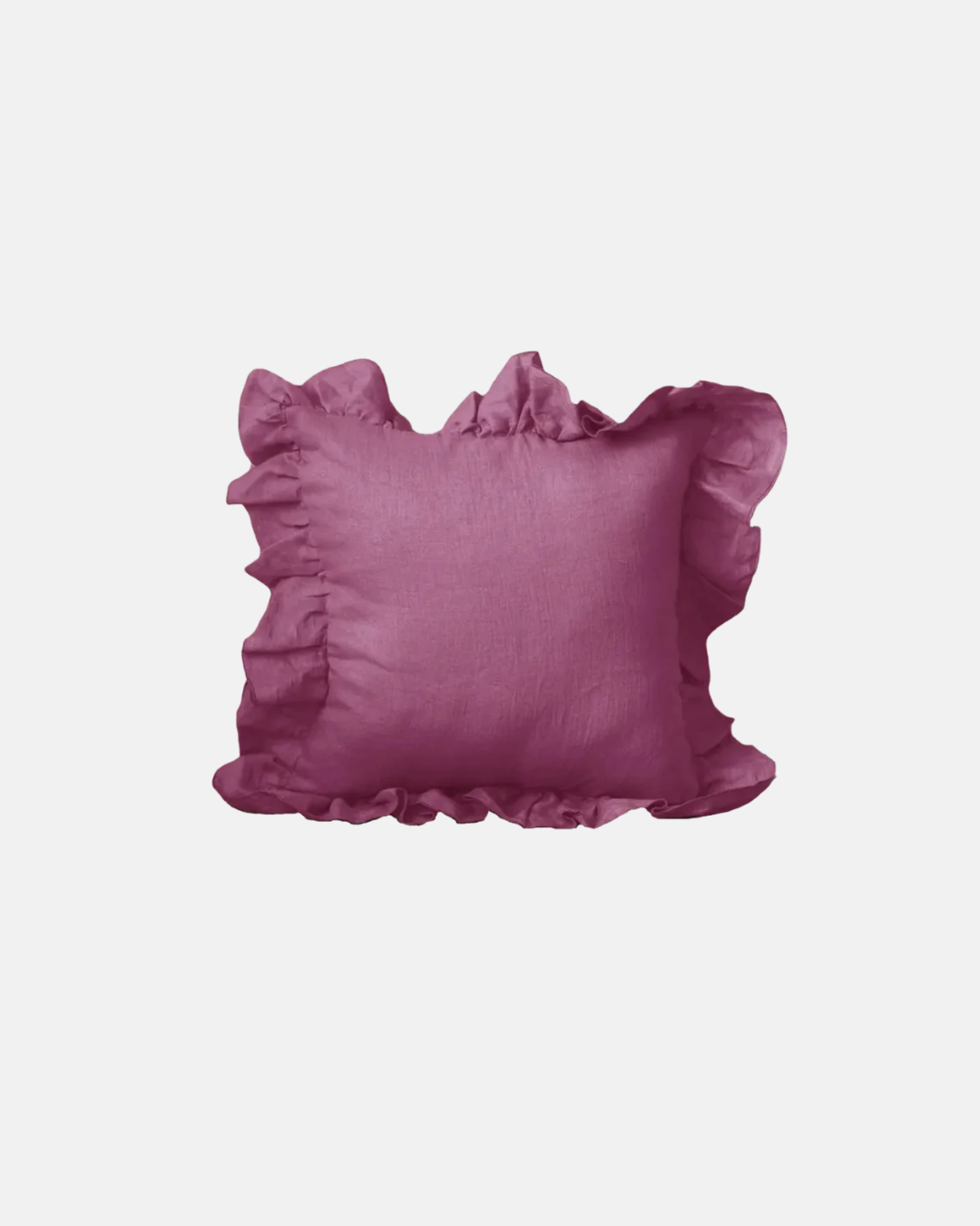 LIAN Stone-Washed Linen Ruffle Cushion in Berry Pink